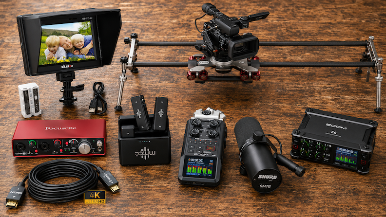 Sure Mic Sm7B, Rode Boom Mic, Zoom H6, Zoom F6 Mixer, Luucco S2, Hdmi 100M Cable,Focusrite 2I4 Audio