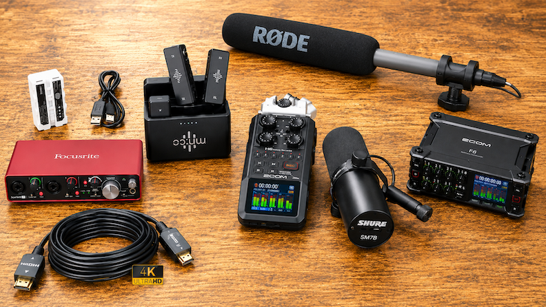 Sure Mic Sm7B, Rode Boom Mic, Zoom H6, Zoom F6 Mixer, Luucco S2, Hdmi 100M Cable,Focusrite 2I4 Audio