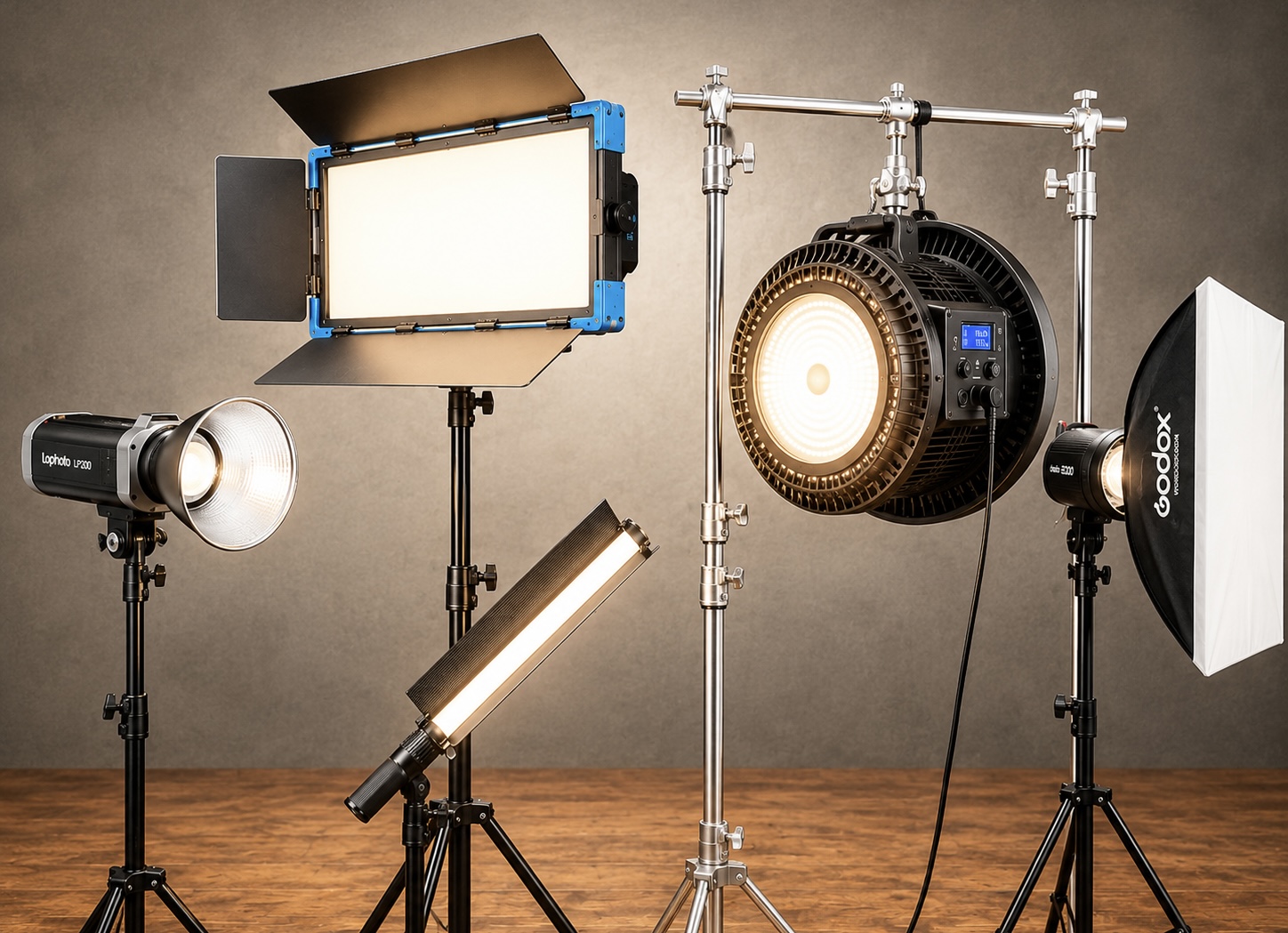 Studio Godox Speed Light, Lophoto LP200 Light, Big LED JHTC 150C DMX, Tube Light, LED Oval Light